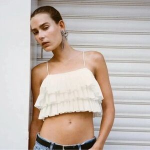 Elegant Cream Ruffle Crop Top